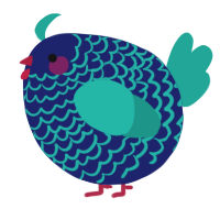 A navy and turquoise chicken with a lace pattern