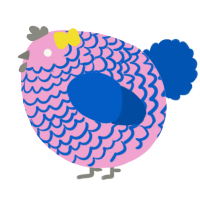 A pink and ultramarine chicken with a lace pattern