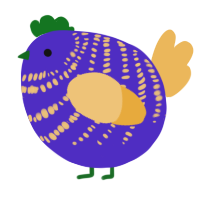A indigo and honey chicken with a bar pattern