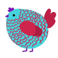 A aqua and crimson chicken with a lace pattern