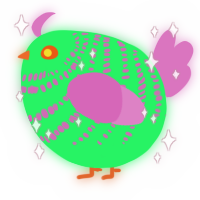 A fuchsia and viridian chicken with a bar pattern