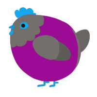 A plum and grey chicken with a head pattern