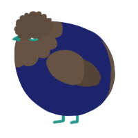A navy and bark chicken with a head pattern