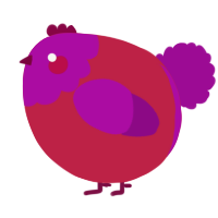A crimson and plum chicken with a head pattern