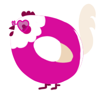 A fuchsia and cream chicken with a head pattern