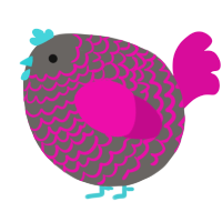 A grey and fuchsia chicken with a lace pattern
