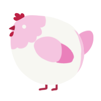 A white and pink chicken with a head pattern