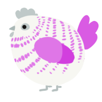 A white and orchid chicken with a bar pattern