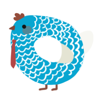 A cerulean and white chicken with a lace pattern