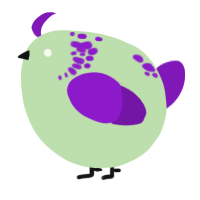A gluppy and violet chicken with a neck-speckle pattern