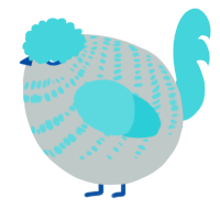 A silver and aqua chicken with a bar pattern