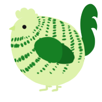 A apple and leaf chicken with a bar pattern