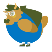 A sapphire and gold chicken with a head pattern