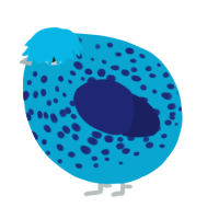 A cerulean and navy chicken with a speckle pattern