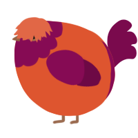 A vermilion and wine chicken with a head pattern
