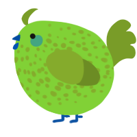 A grass and chartreuse chicken with a speckle pattern