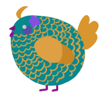A teal and orange chicken with a lace pattern