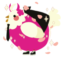 A fuchsia and white chicken with a head pattern