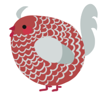 A red and silver chicken with a lace pattern