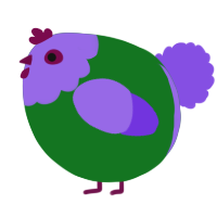 A leaf and blurple chicken with a head pattern