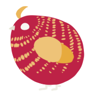 A crimson and honey chicken with a bar pattern