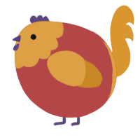 A red and orange chicken with a head pattern
