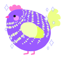 A lilac and apple chicken with a bar pattern