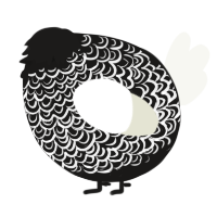A sable and white chicken with a double-lace pattern