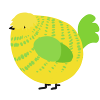 A yellow and grass chicken with a bar pattern