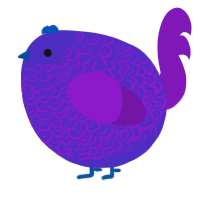 A indigo and violet chicken with a double-lace pattern