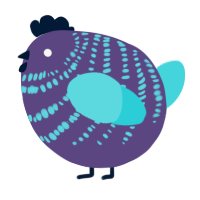 A overcast and aqua chicken with a bar pattern
