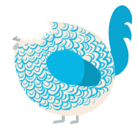 A cream and cerulean chicken with a double-lace pattern