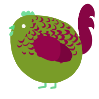 A chartreuse and maroon chicken with a half-lace pattern