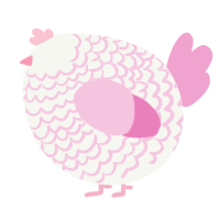 A white and pink chicken with a lace pattern