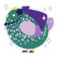 A teal and lilac chicken with a speckle pattern