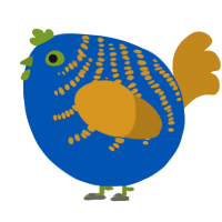 A ultramarine and ochre chicken with a half-bar pattern