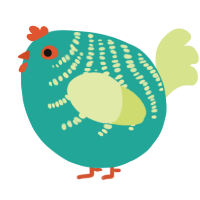 A turquoise and lemon chicken with a half-bar pattern