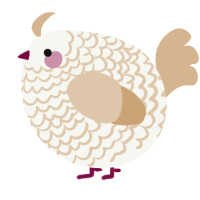 A white and beige chicken with a lace pattern