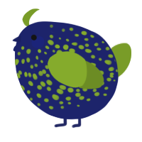 A navy and chartreuse chicken with a speckle pattern