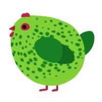A grass and leaf chicken with a speckle pattern