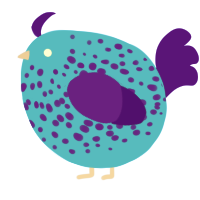 A sky and indigo chicken with a speckle pattern