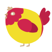 A yellow and crimson chicken with a head pattern