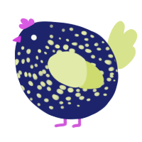 A navy and lemon chicken with a speckle pattern
