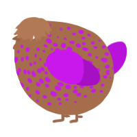 A brown and amethyst chicken with a speckle pattern
