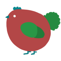 A red and viridian chicken