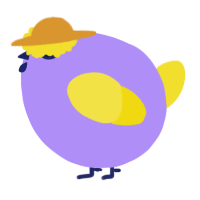 A lilac and yellow chicken