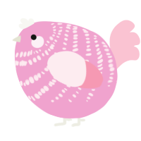 A pink and rose chicken with a bar pattern