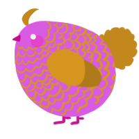 A orchid and ochre chicken with a lace pattern