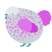 A mist and orchid chicken with a speckle pattern