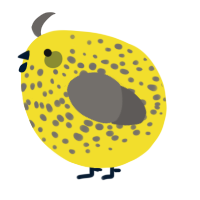 A yellow and grey chicken with a speckle pattern